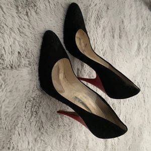 Brian Atwood black suede/red patent leather 36 1/2
